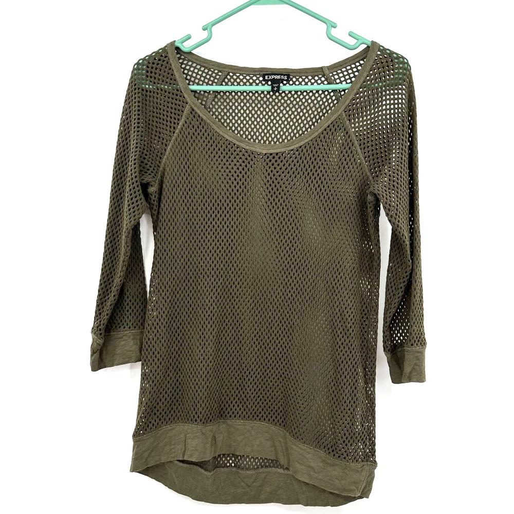 Express size small green mesh style shirt top blouse sheer